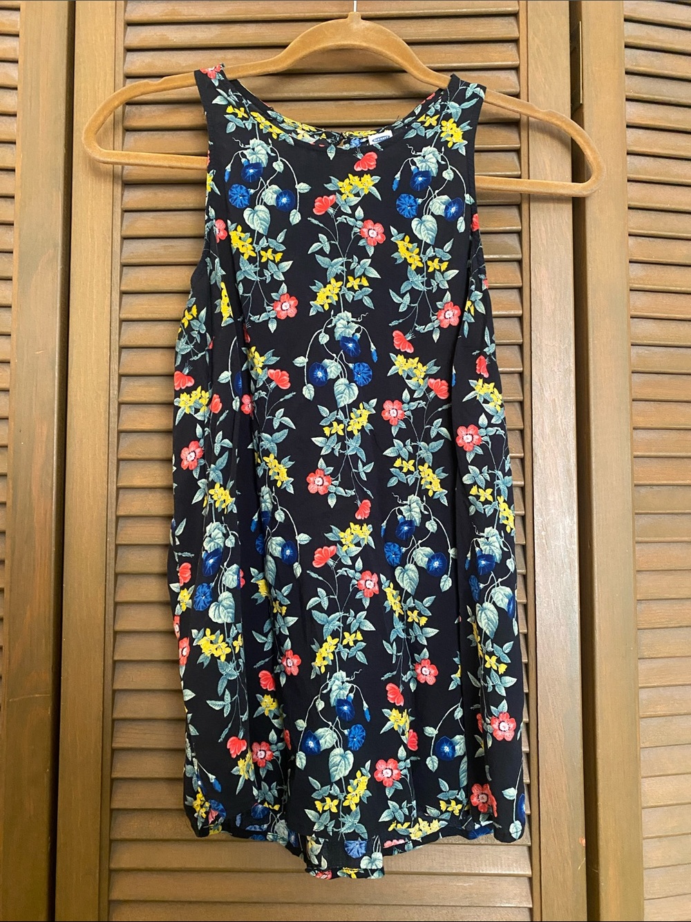 Old Navy Black Floral Tank with Red, Yellow & Blue Blooms